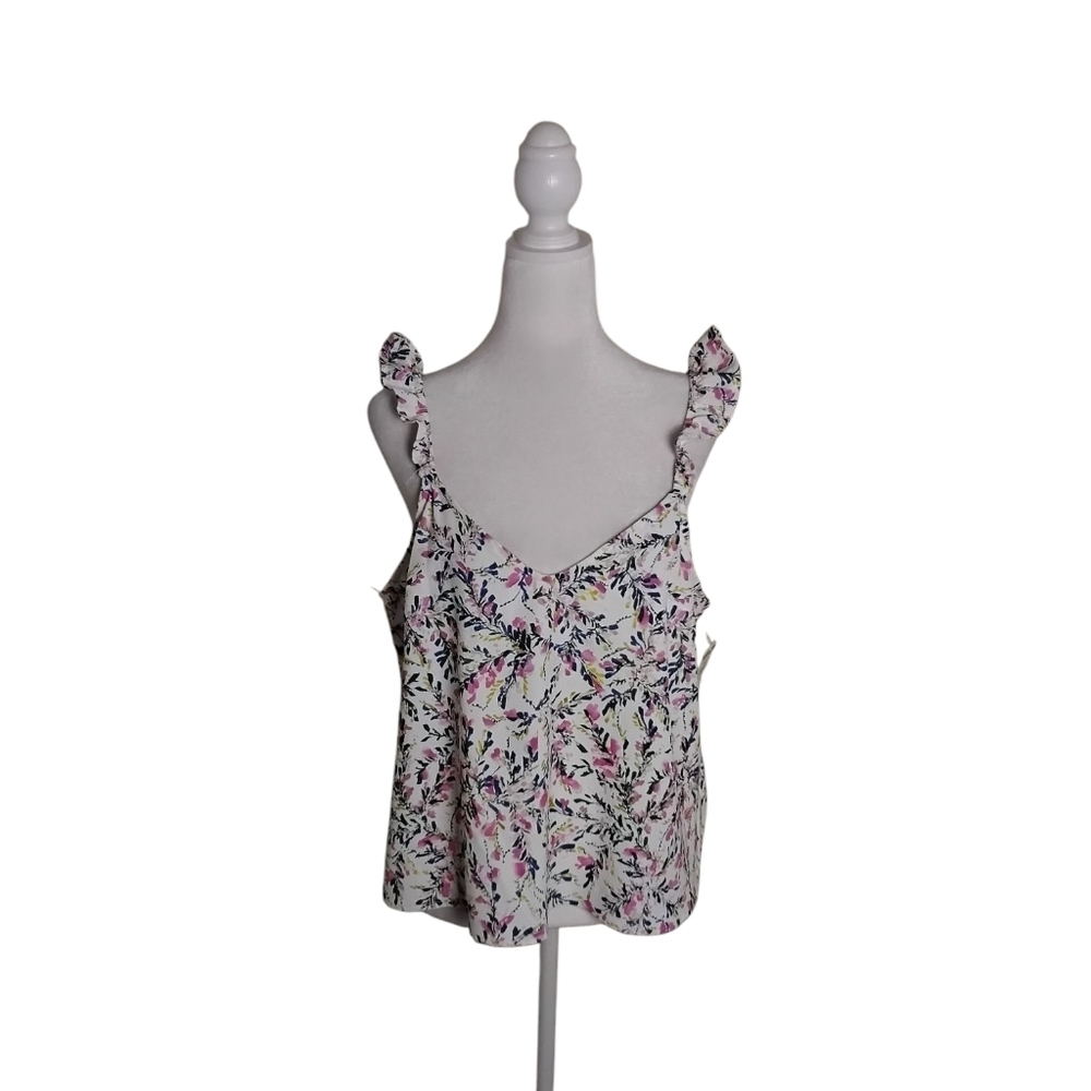 French Connection Breya Eltan Women's L Ruffle White Floral Multicolor Tank Top